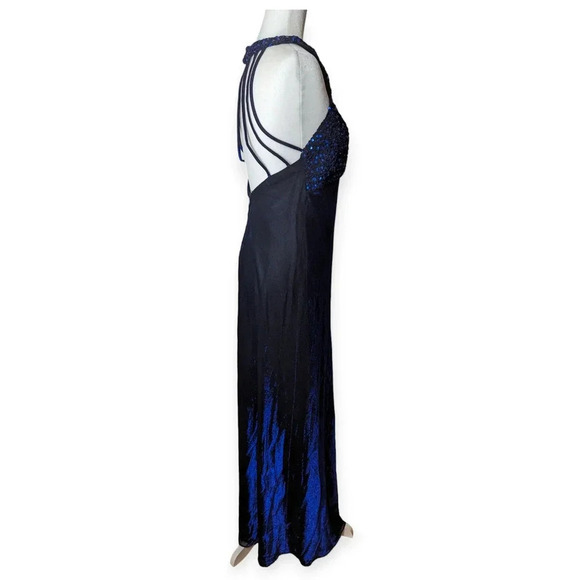 Y2K Prom Dress Iridescent Blue Sparkly Strappy Floor-Length Formal Gown 2000s - Picture 9 of 12
